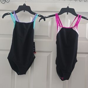 Speedo Black Swimsuits with Pink and Blue Accents